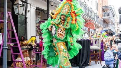 Mardi Gras art mimics life as former Saint's quarterback Drew Brees, left, looks like the float statue that he was riding next to during the Krewe of Bacchus parade, in New Orleans, Sunday, Feb. 15, 2026. (Chris Granger/The Times-Picayune/The New Orleans Advocate via AP) (AP) Mardi Gras art mimics life as former Saint's quarterback Drew Brees, left, looks like the float statue that he was riding next to during the Krewe of Bacchus parade, in New Orleans, Sunday, Feb. 15, 2026. (Chris Granger/The Times-Picayune/The New Orleans Advocate via AP) (AP)
