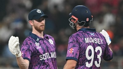 Michael Jones and George Munsey got Scotland off to a brilliant start after they were put to bat by Rohit Paudel, the Nepal captain. (AFP) Michael Jones and George Munsey got Scotland off to a brilliant start after they were put to bat by Rohit Paudel, the Nepal captain. (AFP)