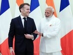 Prime Minister Narendra Modi meets French President Emmanuel Macron, in Mumbai.