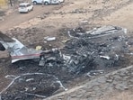 Charred remains of the charter plane at the crash site in which Maharashtra deputy chief minister Ajit Pawar and four others lost their lives, in Baramati on Thursday.