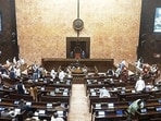Rajya Sabha proceedings are underway during the Budget Session of the Parliament, in New Delhi.