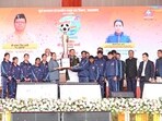 Uttarakhand CM Dhami presents the Chief Minister Championship Trophy 2025–26 to Dehradun district at the closing ceremony in Nanurkheda, Dehradun, on Wednesday.