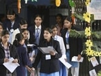 Class 10 students of Rajkiya Balika Vidyalaya Indiranagar in Lucknow, Uttar Pradesh coming out after appearing for exam.&nbsp;