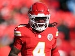 Rashee Rice #4 of the Kansas City Chiefs warms up prior to the game against the Los Angeles Chargers