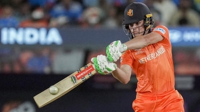 Bas de Leede was the Netherlands’ top scorer with 33 runs, standing out in their chase despite the team struggling to build momentum against India. (PTI) Bas de Leede was the Netherlands’ top scorer with 33 runs, standing out in their chase despite the team struggling to build momentum against India. (PTI)