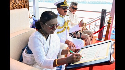 President Droupadi Murmu during the International Fleet Review in Visakhapatnam on Wednesday. (Photo RB) President Droupadi Murmu during the International Fleet Review in Visakhapatnam on Wednesday. (Photo RB)