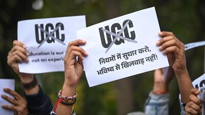 Students from Delhi University protest against the new UGC rule on January 28. (Sanchit Khanna/ HT Photo) Students from Delhi University protest against the new UGC rule on January 28. (Sanchit Khanna/ HT Photo)
