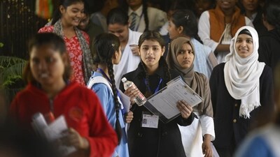 Students coming out after appearing for Class 10 Hindi exam from Rajkiya Balika Vidyalaya Indiranagar in Lucknow, Uttar Pradesh (Deepak Gupta) Students coming out after appearing for Class 10 Hindi exam from Rajkiya Balika Vidyalaya Indiranagar in Lucknow, Uttar Pradesh (Deepak Gupta)