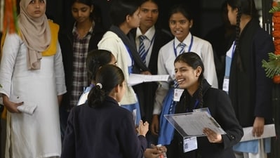 Class 10 students coming out of exam centre after appearing for Class 10 Hindi exam on February 18. (Deepak Gupta ) Class 10 students coming out of exam centre after appearing for Class 10 Hindi exam on February 18. (Deepak Gupta )