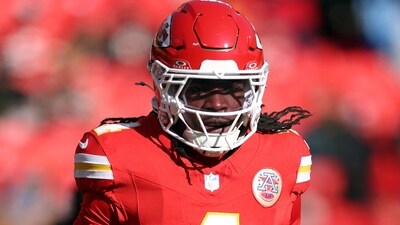 Rashee Rice #4 of the Kansas City Chiefs warms up prior to the game against the Los Angeles Chargers (Getty Images via AFP) Rashee Rice #4 of the Kansas City Chiefs warms up prior to the game against the Los Angeles Chargers (Getty Images via AFP)