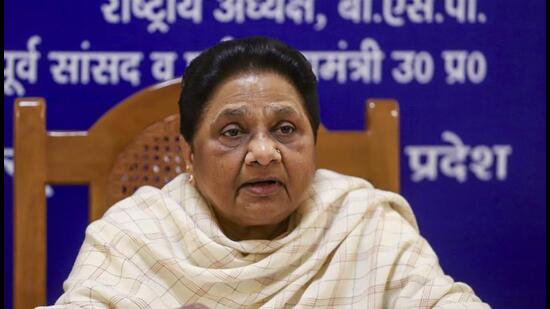 BSP national president Mayawati addressing reporters in Lucknow on Wednesday. (PTI PHOTO)