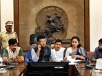 Sule was accompanied by opposition leader Nilesh Nikam, former MLA Sunil Tingre, and other leaders and corporators from both factions. (HT PHOTO)