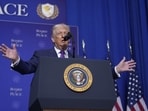 US President Donald Trump speaks during a Board of Peace meeting at the U.S. Institute of Peace, Thursday, Feb. 19, 2026, in Washington. (AP Photo/Mark Schiefelbein)