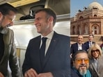 Ricky Kej with French President Emmanuel Macron on the Presidential plane and with First Lady Brigitte Macron and others at the Humayun's Tomb in Delhi on Thursday