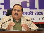 Uttar Pradesh chief electoral officer Navdeep Rinwa at a press conference in Lucknow on Wednesday. (HT) Uttar Pradesh chief electoral officer Navdeep Rinwa at a press conference in Lucknow on Wednesday. (HT)