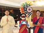 At Delhi's Shangri-La Eros, a robot greets guests arriving for the AI summit 