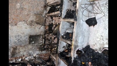 A portion of the house gutted in the blaze in Ludhiana on Thursday. (Gurpreet Singh/HT) A portion of the house gutted in the blaze in Ludhiana on Thursday. (Gurpreet Singh/HT)