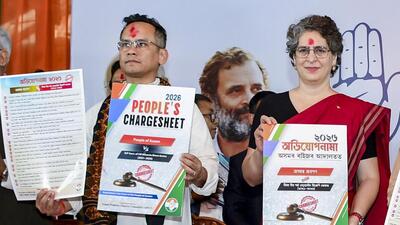 Senior Congress leader Priyanka Gandhi Vadra on Thursday released a 20-point ‘people’s chargesheet’ against the BJP (PTI) Senior Congress leader Priyanka Gandhi Vadra on Thursday released a 20-point ‘people’s chargesheet’ against the BJP (PTI)