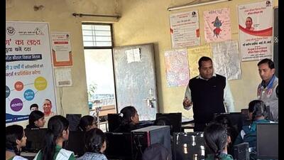 Training session of students underway at a government-run secondary school in Phulpur area of Prayagraj (HT Photo)