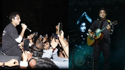 During his stage act on day 2 of the fest, Nikhil D'Souza mingled with the young crowd at Deshbandhu College. (Photos: Shantanu Bhattacharya/HT) During his stage act on day 2 of the fest, Nikhil D'Souza mingled with the young crowd at Deshbandhu College. (Photos: Shantanu Bhattacharya/HT)