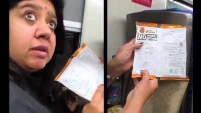 The passenger questioned staff about heating rotis in plastic, noting the packet carried no microwave-safe marking. (X/@bansalavani) The passenger questioned staff about heating rotis in plastic, noting the packet carried no microwave-safe marking. (X/@bansalavani)