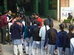 Gautam Budh Nagar district inspector of schools Rakesh Singh, however, said, “No threats were received by Uttar Pradesh Board schools. Exams were smoothly conducted on Thursday.” (Sunil Ghosh/HT Photo)