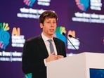 OpenAI CEO Sam Altman speaks at the India AI Impact Summit in New Delhi on Thursday. (Bloomberg)