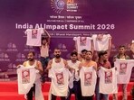 AI Summit 2026 LIVE updates: Indian Youth Congress workers stage a protest during the India AI Impact Summit 2026 at Bharat Mandapam, in New Delhi.