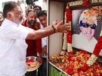 O Panneerselvam pays tribute to Tamil Nadu former chief minister and AIADMK founder M G Ramachandran on his death anniversary, in Chennai, in December.