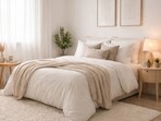 Soft neutrals, layered textures and clever lighting transform a simple bedroom into a Pinterest-inspired dream on a budget.(Ai generated)