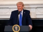 US President Donald Trump speaks during a working breakfast with governors in the State Dining Room of the White House in Washington, DC, US, on Friday.