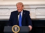 US President Donald Trump speaks during a working breakfast with governors in the State Dining Room of the White House