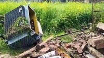 A dismantled transformer left behind by thieves after stealing copper and spilling oil. (Sourced)