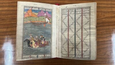 A page of original copy of Persian epic Shahnameh stored at the State Public Library in Prayagraj. (HT PHOTO)