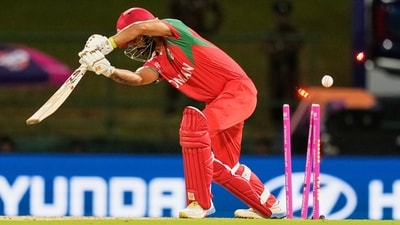No partnerships got going for Oman, as wicket after wicket tumbled enroute to being bowled out for 104. The entirety of the top five was out bowled, including captain Jatinder Singh pictured here. (AP)