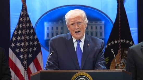 President Donald Trump speaks during a press briefing at the White House, Friday, Feb. 20, 2026, in Washington. (AP)
