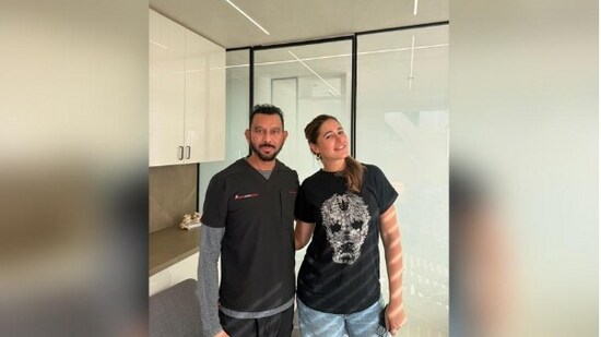Actor Nargis Fakhri with physician Dr. Venkatesh (Ven) Movva. (RegenOrthoSport)