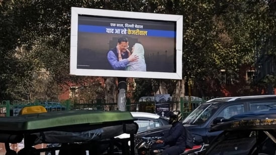 AAP leaders circulated images carrying the slogan “Ek saal, Delhi behaal, yaad aa rahe Kejriwal” in Delhi on February 19, 2026, as the city approached one year under the BJP-led government.