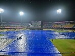 Pakistan vs New Zealand Live Score: The view of the R Premadasa Stadium as rain refuses to leave Colombo.