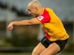 East Bengal striker Youssef Ezzejjari, who scored two goals in the 4-1 win over Sporting Club Delhi in ISL at Kolkata on Saturday. (@eastbengal_fc on X)