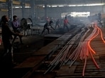 Employees work at a steel processing production line of a factory in Mandi Gobindgarh. (REUTERS File)