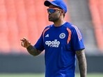 India's captain Suryakumar Yadav attends a practice session on the eve of their 2026 ICC Men's T20 Cricket World Cup super eights match against South Africa at the Narendra Modi Stadium in Ahmedabad on February 21, 2026. (Photo by Shammi MEHRA / AFP) (AFP)