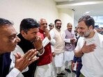 Leader of Opposition in the Lok Sabha Rahul Gandhi receives a warm welcome from party leaders at the Lucknow airport on Friday. (ANI PHOTO)