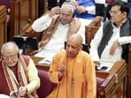 Uttar Pradesh chief minister Yogi Adityanath in the state assembly on Friday. (ANI PHOTO)