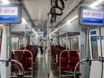An inside view of Namo Bharat train at a station, in Meerut, Uttar Pradesh