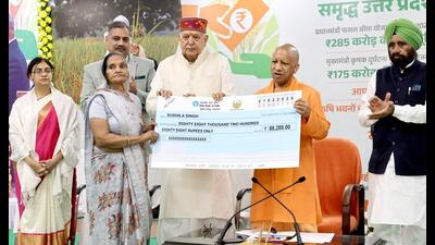 Chief minister Yogi Adityanath during a programme at his official residence in Lucknow on Saturday. (HT)