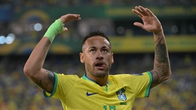 Neymar gestures during the 2026 FIFA World Cup South American qualification football match between Brazil and Venezuela. (AFP)