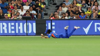 Ashleigh Gardner scored a half-century and was taking the game away from India. But Jemimah Rodrigues pulled off a stunner of Arundhati Reddy's bowling to get the wicket of the Australian all-rounder. (BCCI X) Ashleigh Gardner scored a half-century and was taking the game away from India. But Jemimah Rodrigues pulled off a stunner of Arundhati Reddy's bowling to get the wicket of the Australian all-rounder. (BCCI X)
