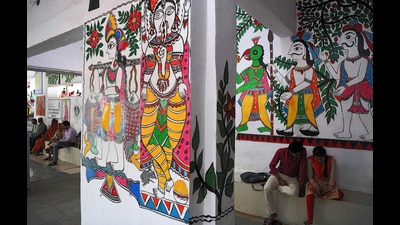 Mithila or Madhubani paintings inside Madhubani railway station (AFP FILE)