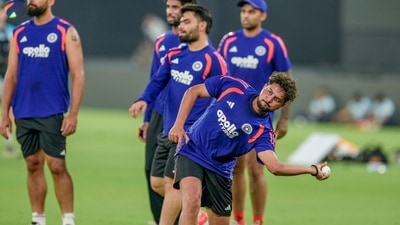 Kuldeep Yadav trains ahead of India's match against South Africa. (PTI) Kuldeep Yadav trains ahead of India's match against South Africa. (PTI)